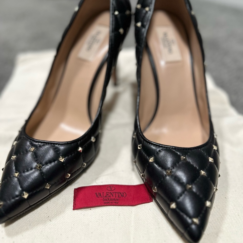 Valentino Black Quilted Studded Heels